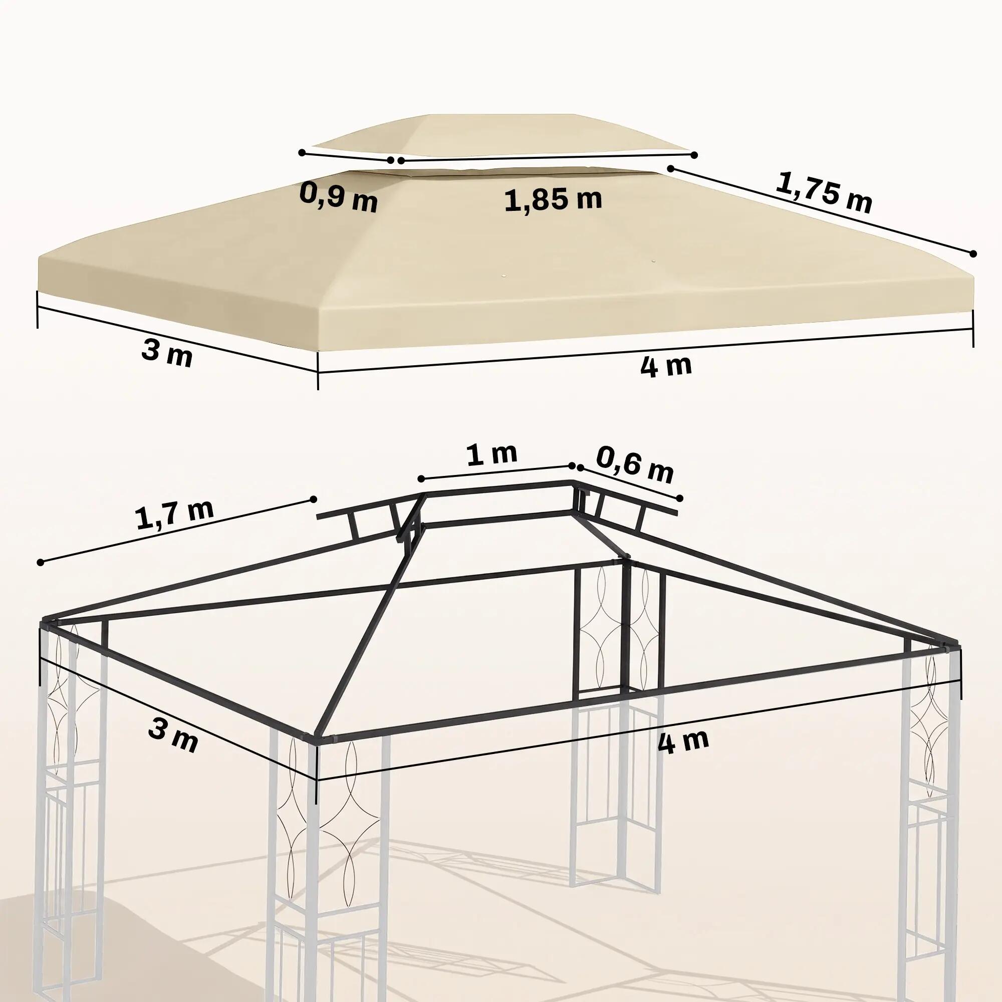Techo de Repuesto Outsunny 400x300 cm Crema 3/7