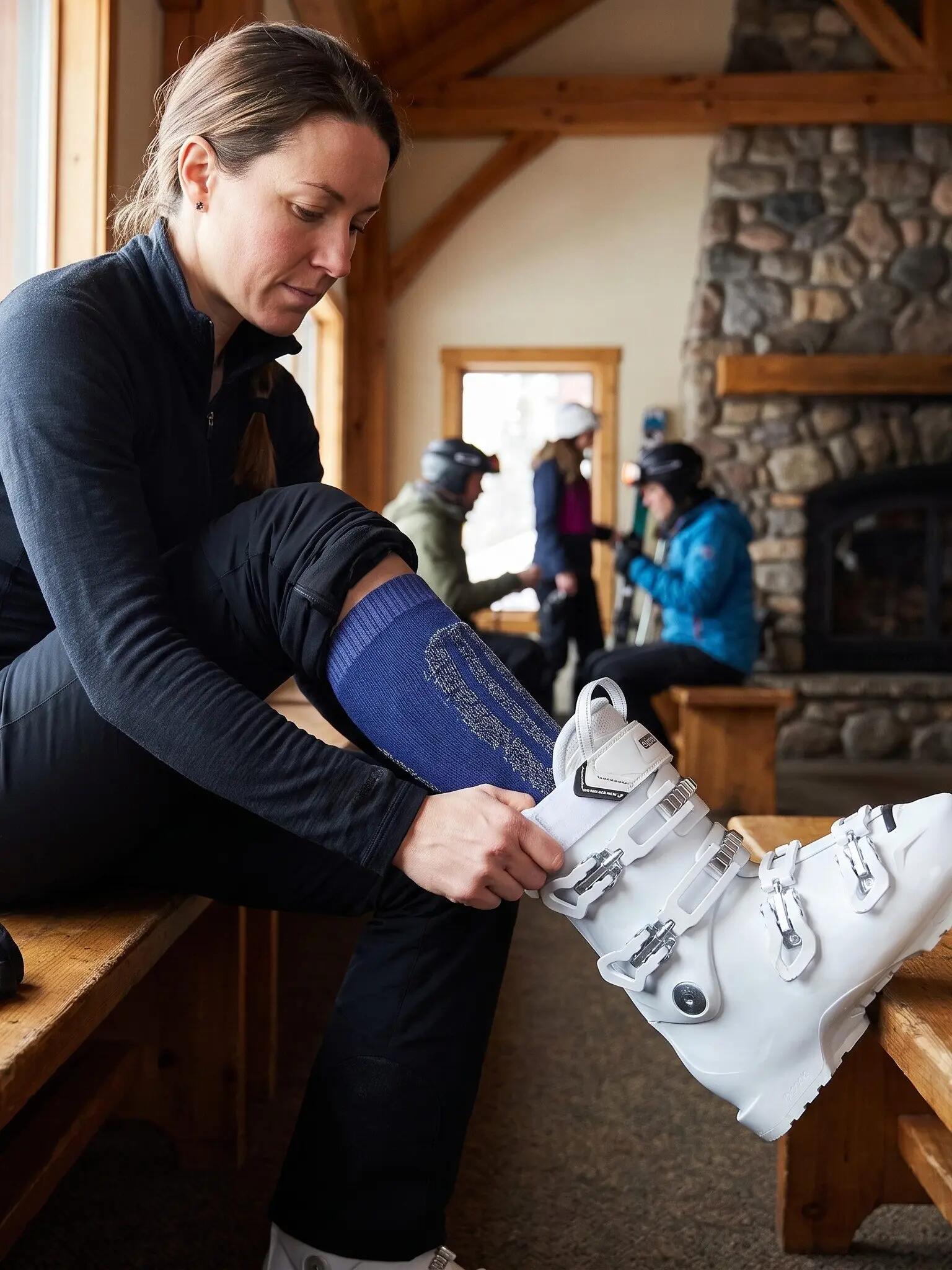 Damen Herren Ski Funktionssocken Kniestrümpfe gepolstert Klimasohle Wolle Snow 4/6