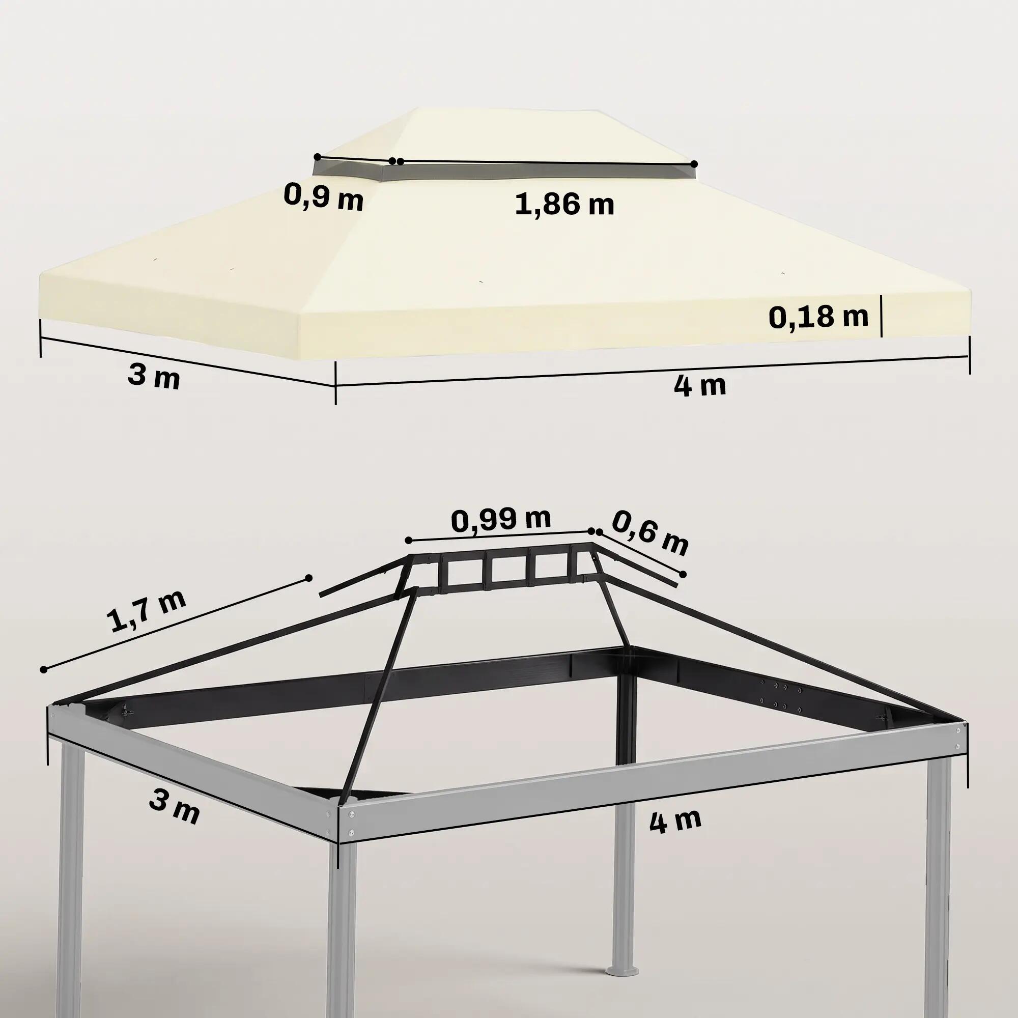 Toldo de substituição para pérgola 400x300 cm creme branco Outsunny 3/7