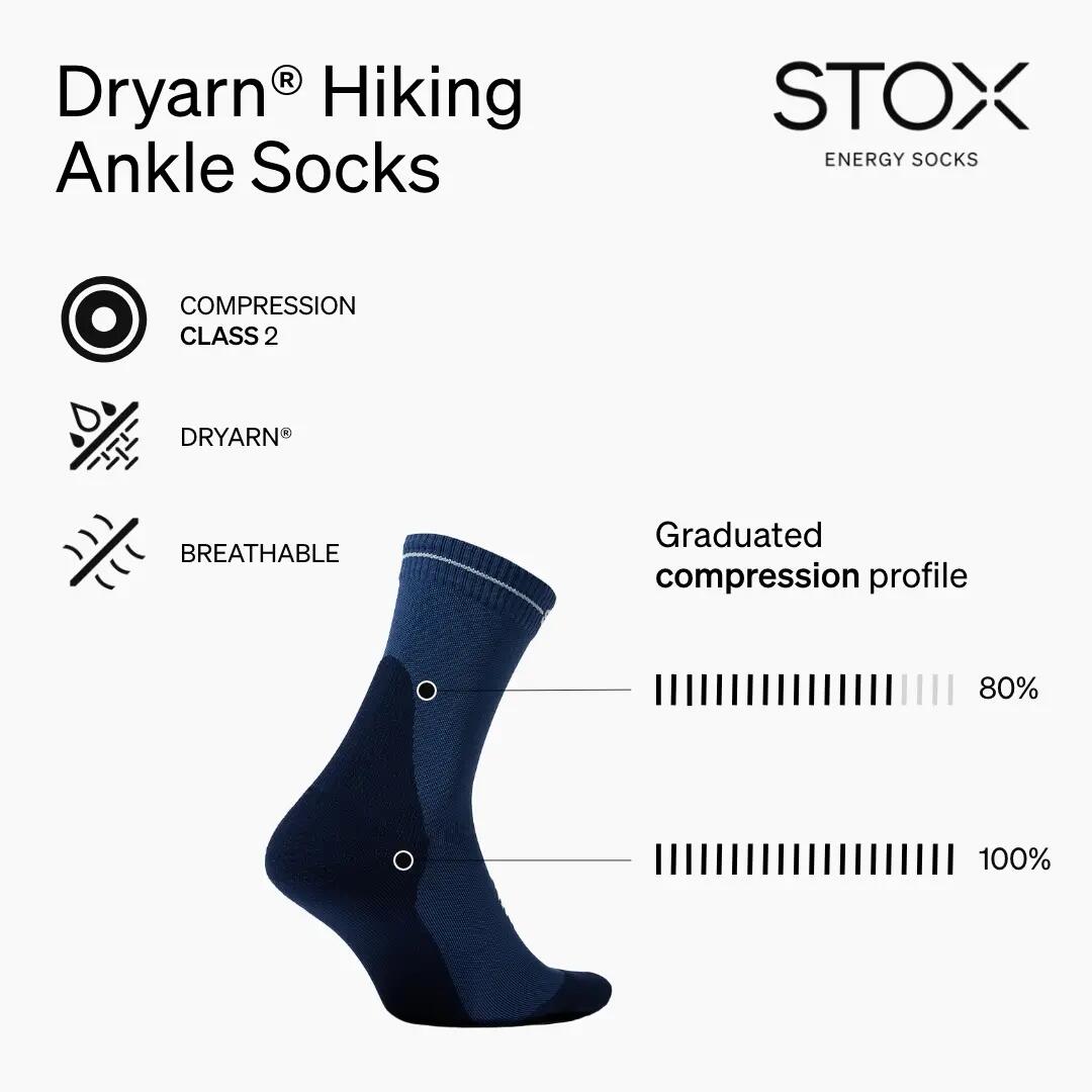 Wandelsokken Heren - Compressie Enkelsokken Petrol - Dryarn® - Maat L: 43-47 5/7