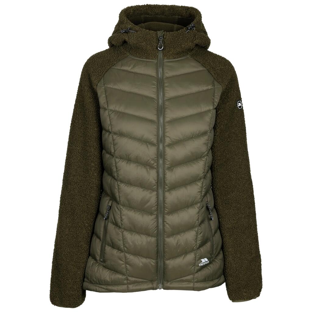 Womens Padded Sherpa Jacket with Grown On Hood and 2 Pockets Wando