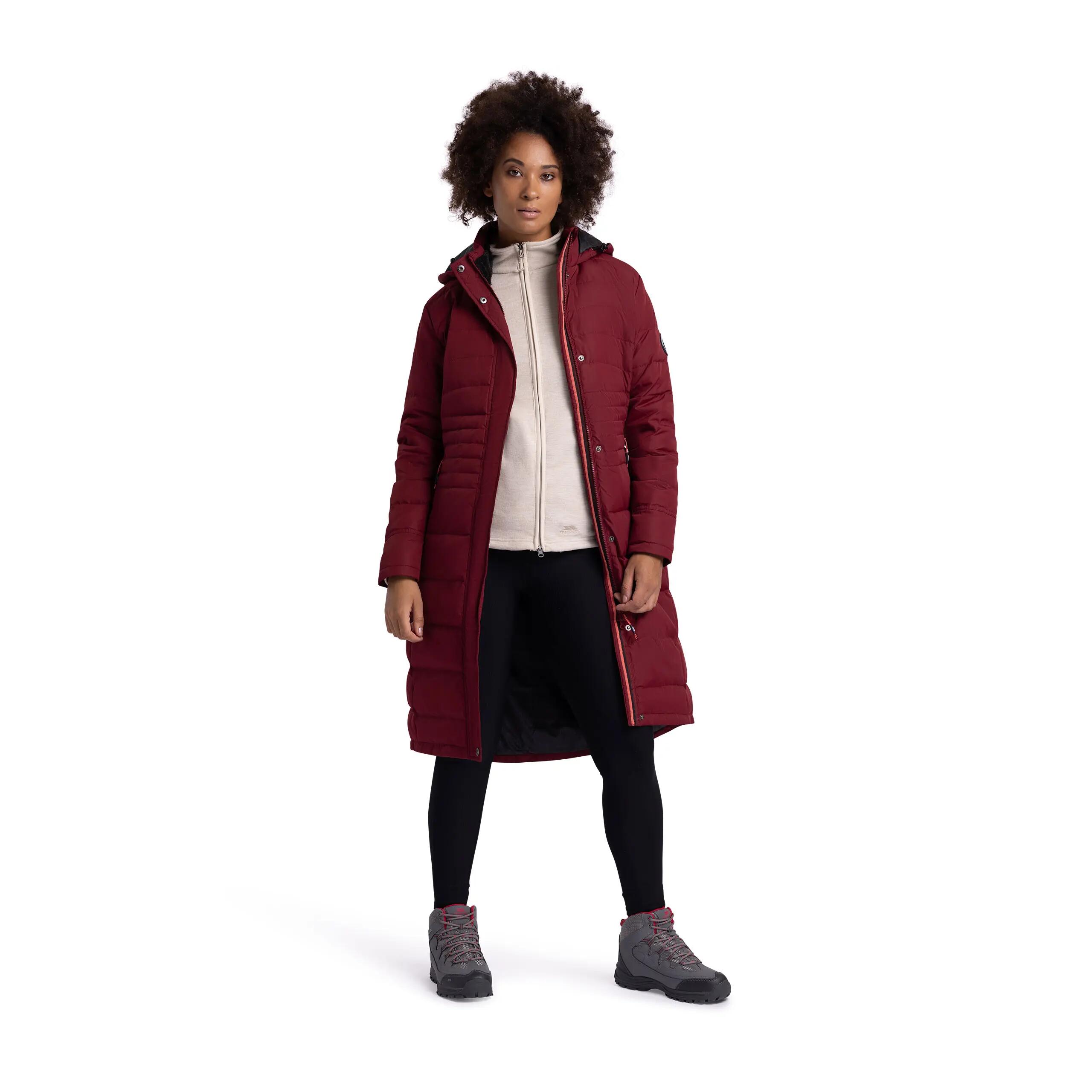 Womans Down Jacket Fleece Hood Long Length Bitsy 3/5