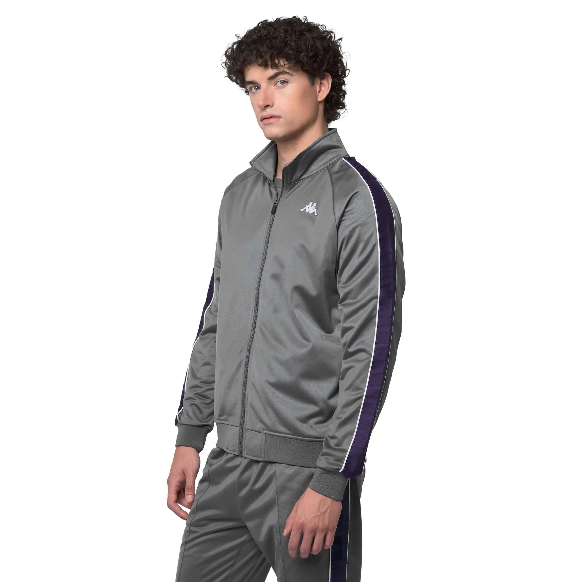 Felpa con zip da uomo in poliestere grigio da streetwear sportivo 5/6