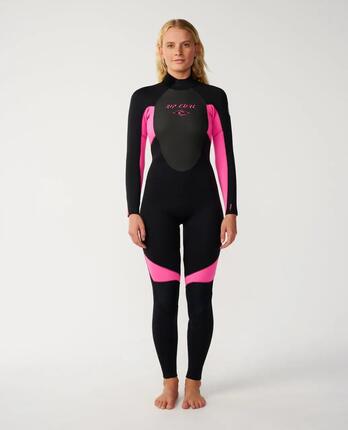 Combinaison de surf Femme Omega 4/3 mm zip dos - Black/Pink