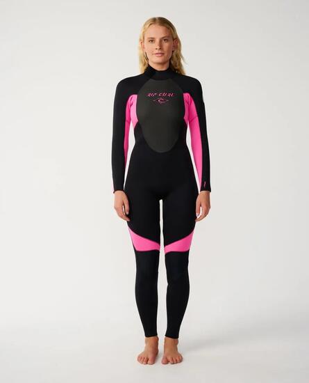 Combinaison de surf Femme Omega 4/3 mm zip dos - Black/Pink