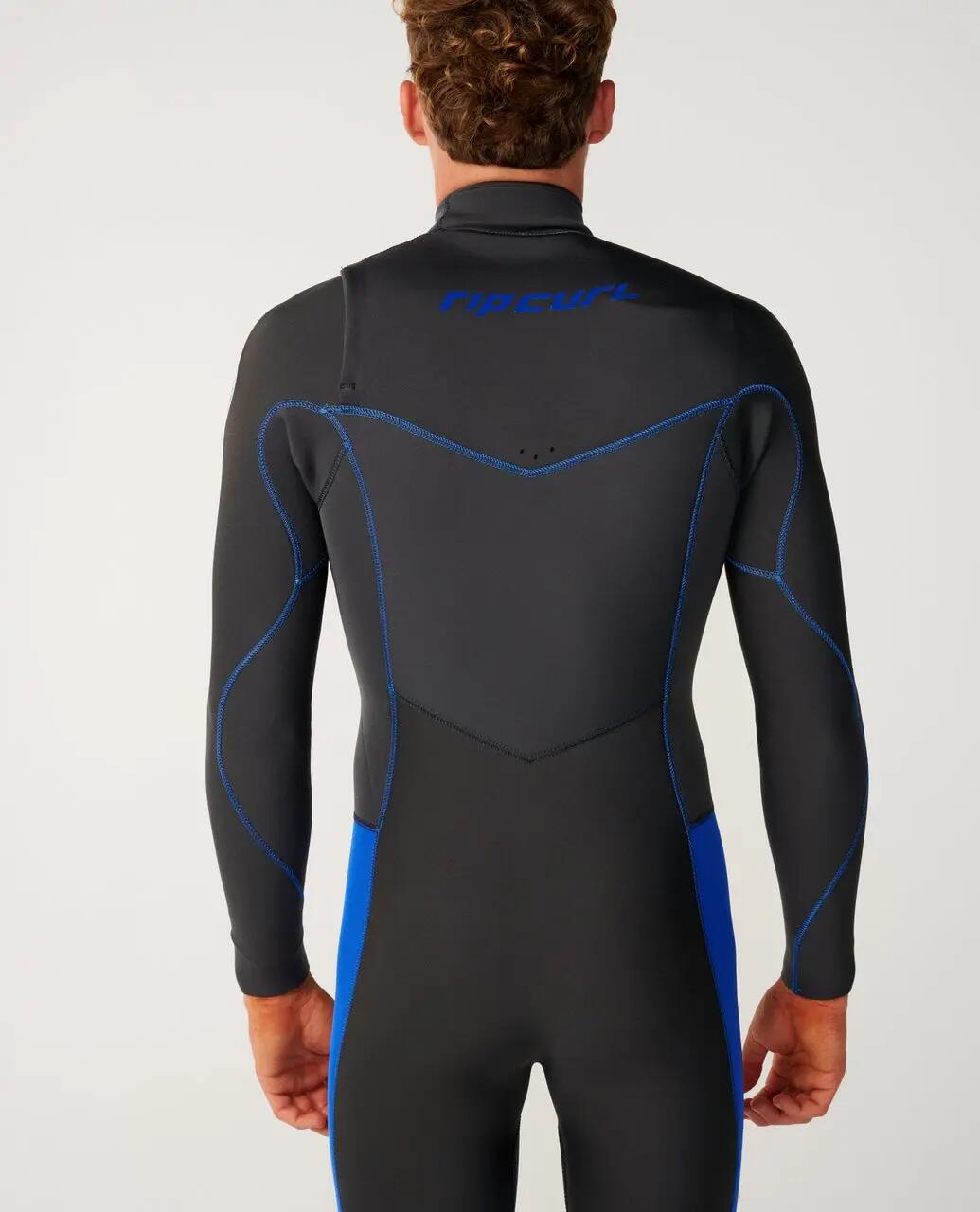 Surfwetsuit Heren Dawn Patrol 5/3 mm met borstrits - Grey/Blue 6/7