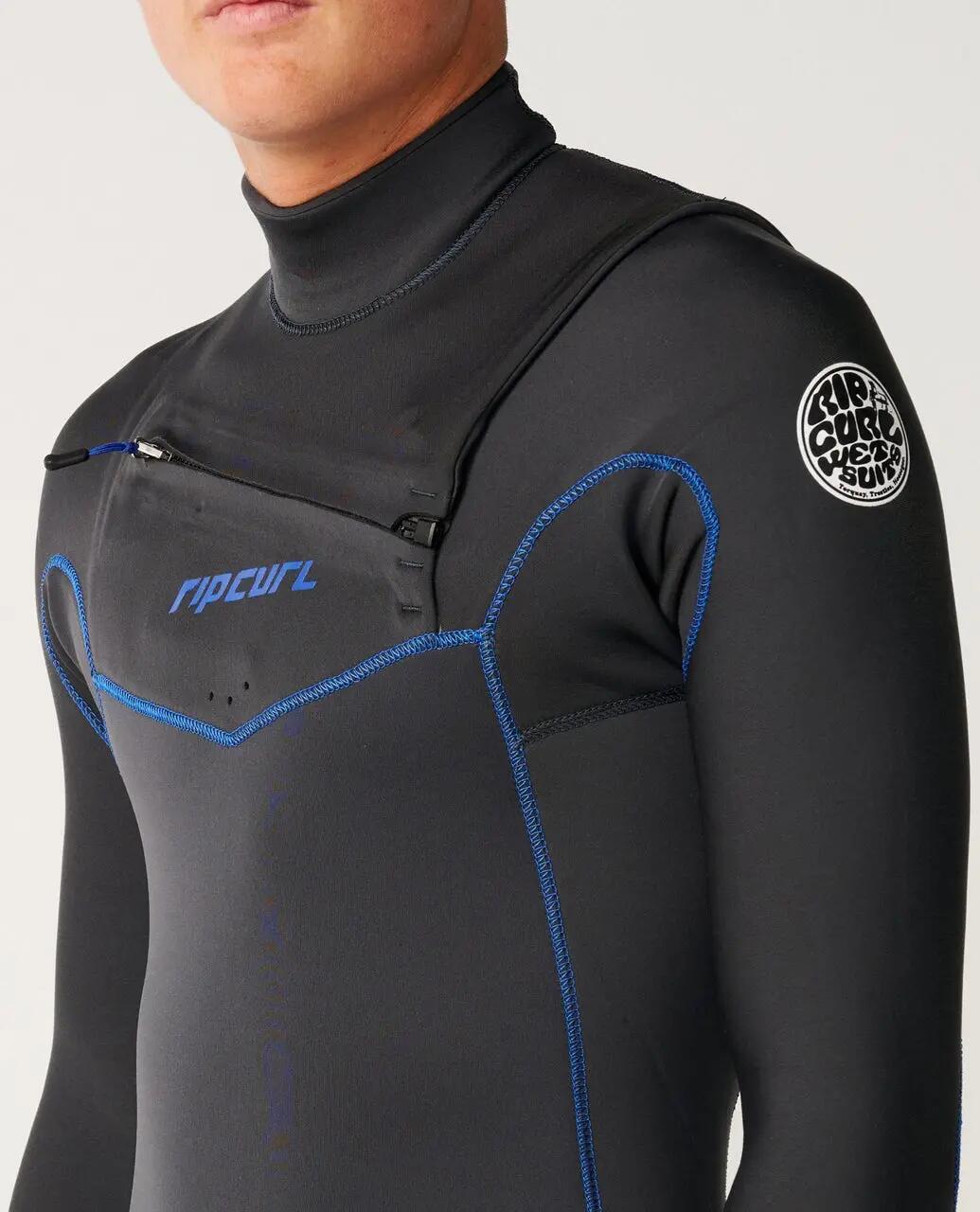 Surfwetsuit Heren Dawn Patrol 5/3 mm met borstrits - Grey/Blue 5/7