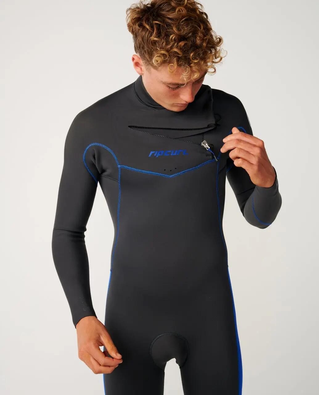 Surfwetsuit Heren Dawn Patrol 5/3 mm met borstrits - Grey/Blue 4/7