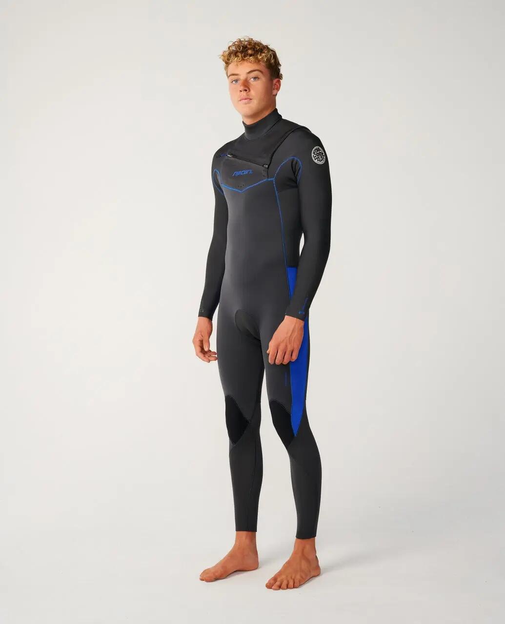 Surfwetsuit Heren Dawn Patrol 5/3 mm met borstrits - Grey/Blue 2/7