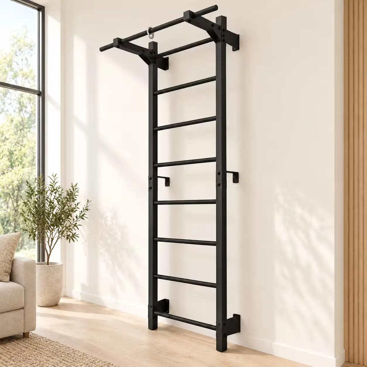 Spalliera metallica STEEL M 213 cm nera con sbarra per trazioni 3/6