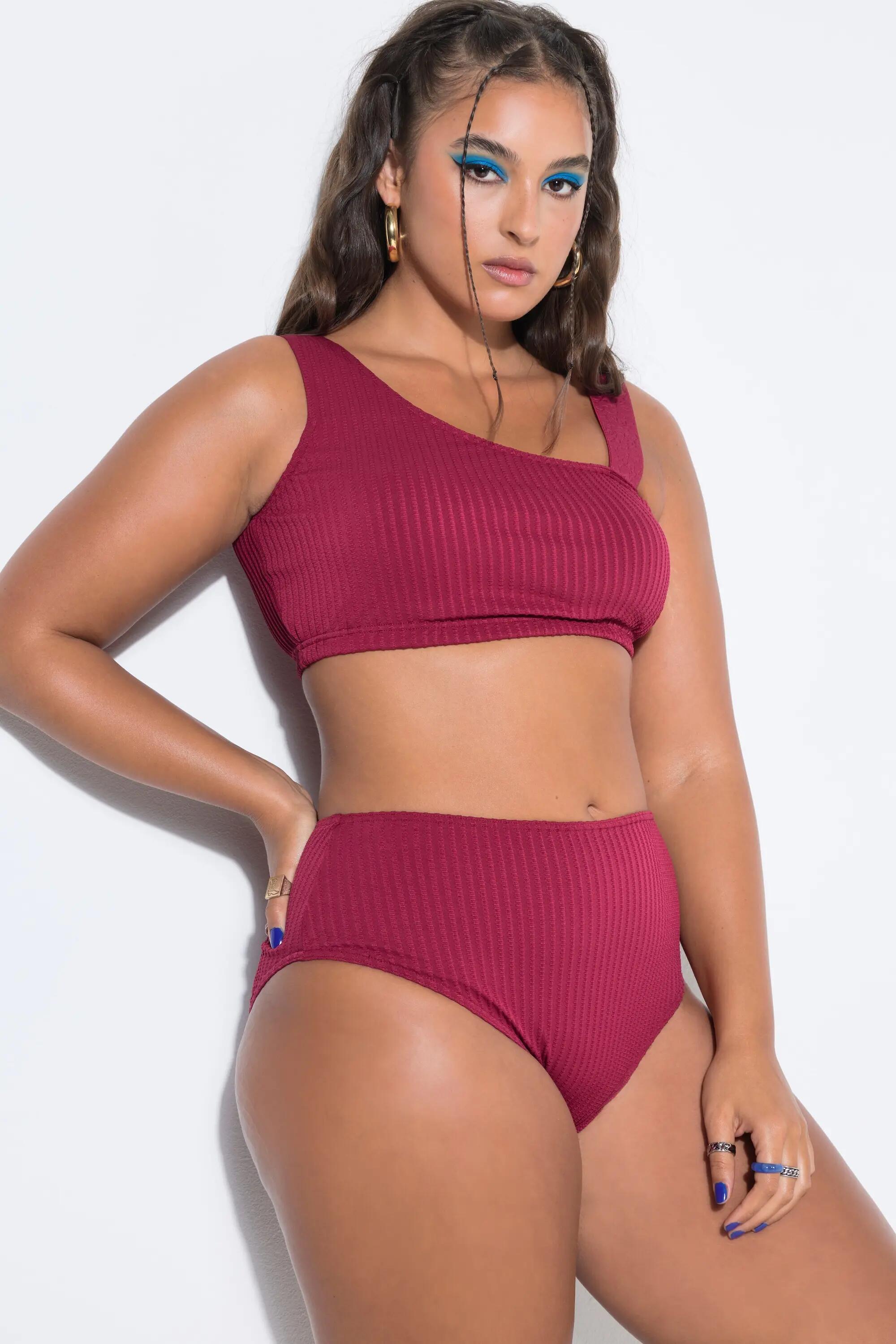 Damen Bikini-Slip HighWaist Strukturstreifen Shaping 12/13