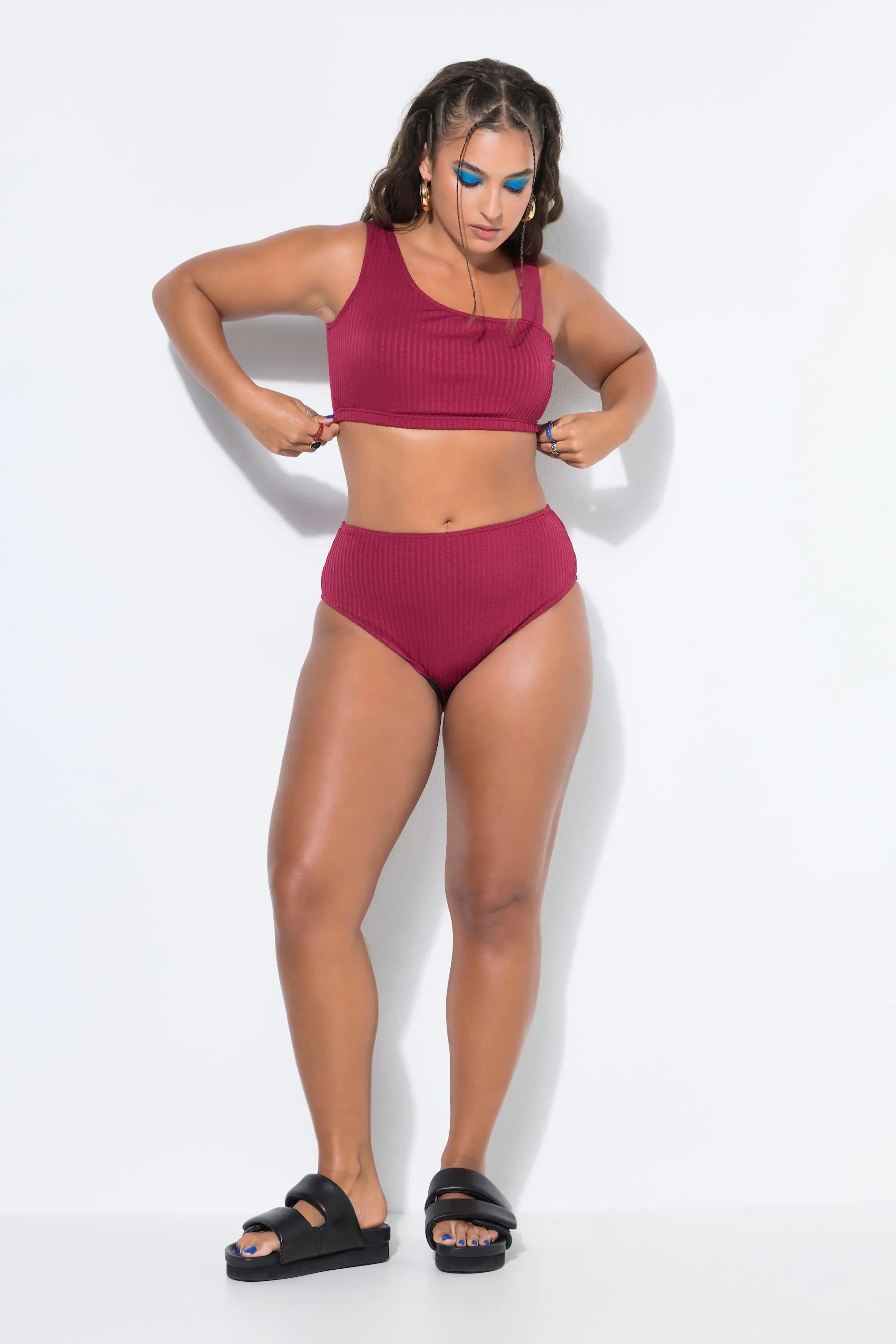 Femme Culotte de bikini taille haute. Rayures texturées 4/7