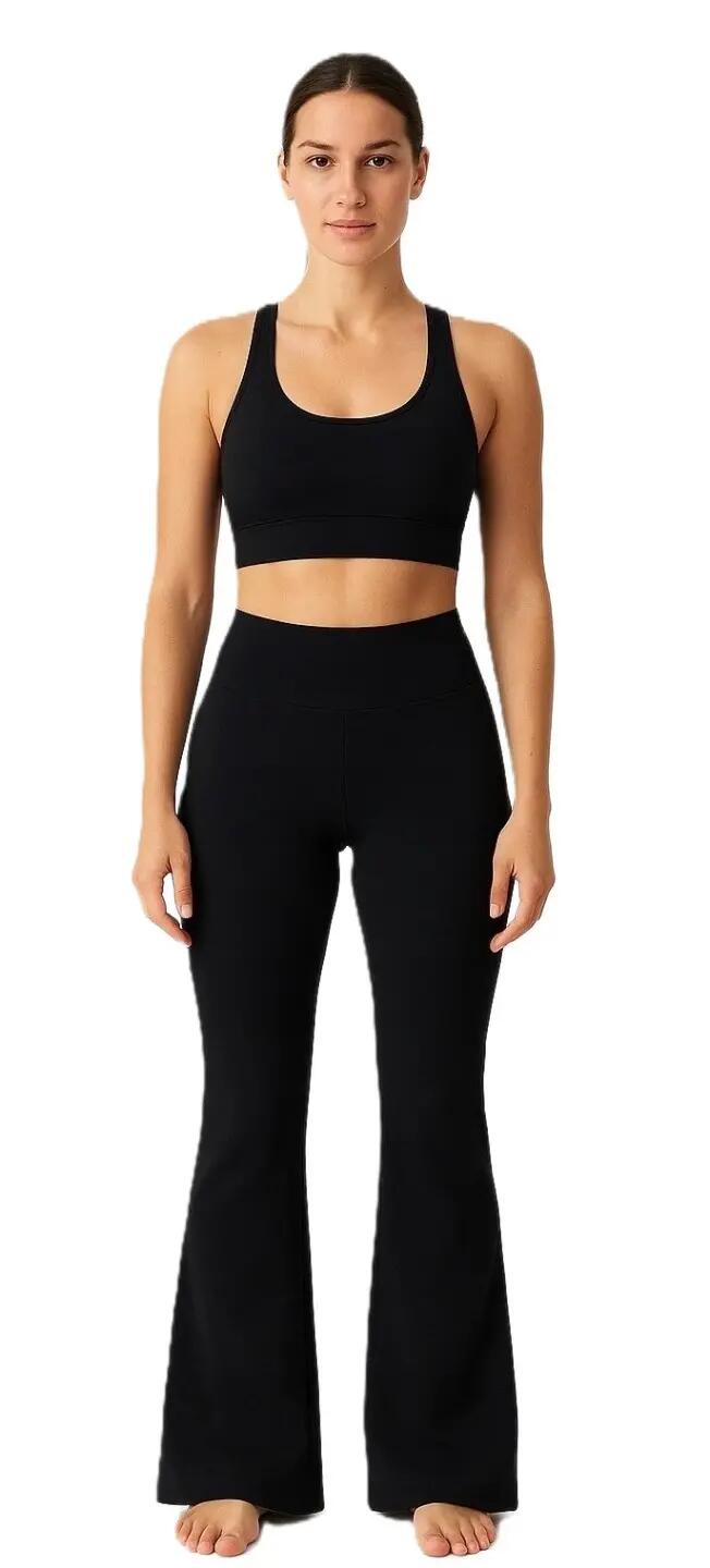 Spodnie Damskie Sportowe BARS Rozszerzane Nogawki Legginsy Czarne Trening 1/3