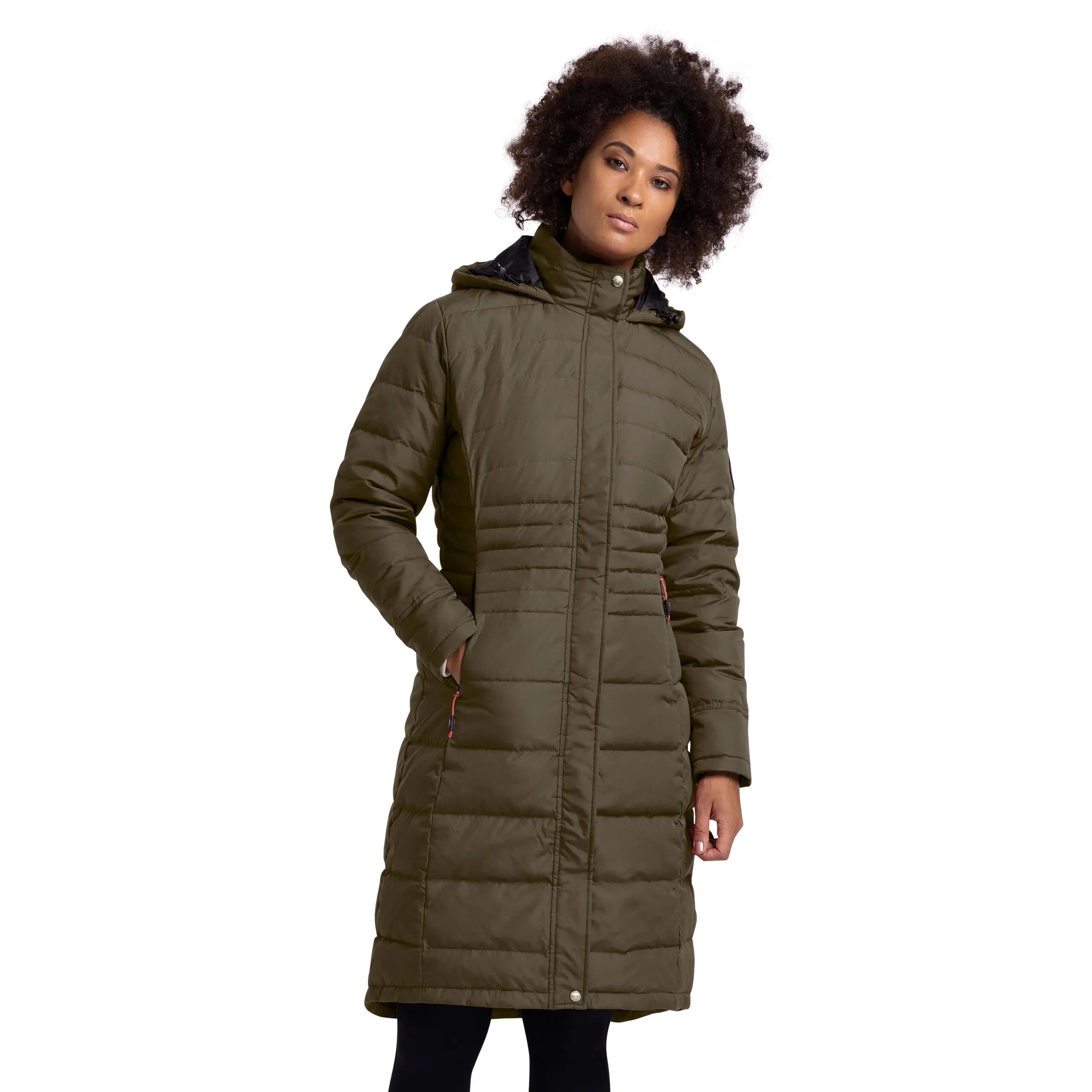 Womens Longer Length Furry Fleece 2 Zip Pockets Down Jacket - Bitsy 3/5