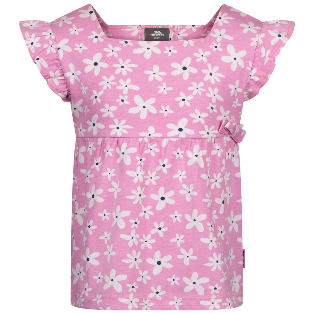 Girls Top 100% Cotton Printed Gathered Yoke Bow Detail Top - Damia