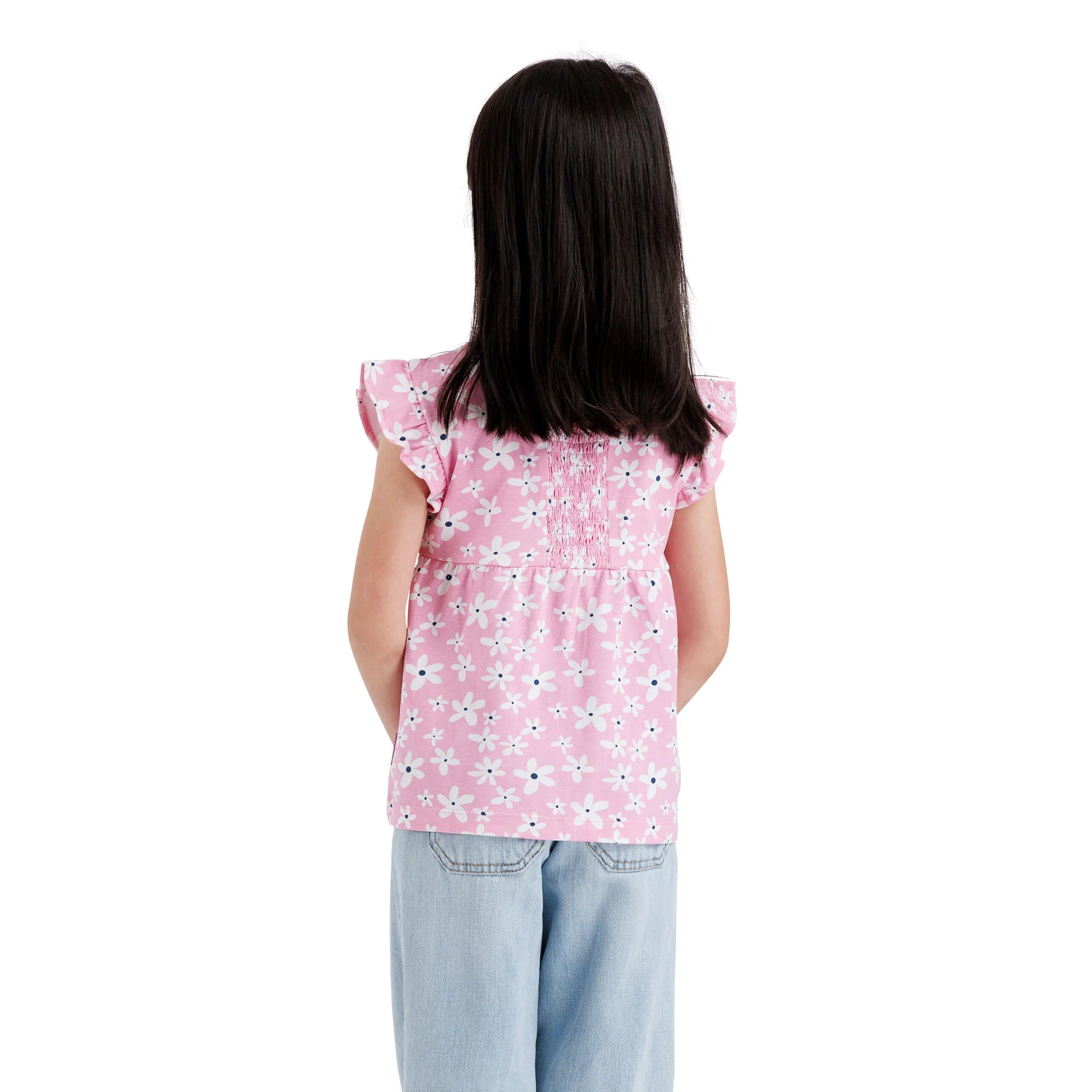 Girls Top 100% Cotton Printed Gathered Yoke Bow Detail Top - Damia 4/5