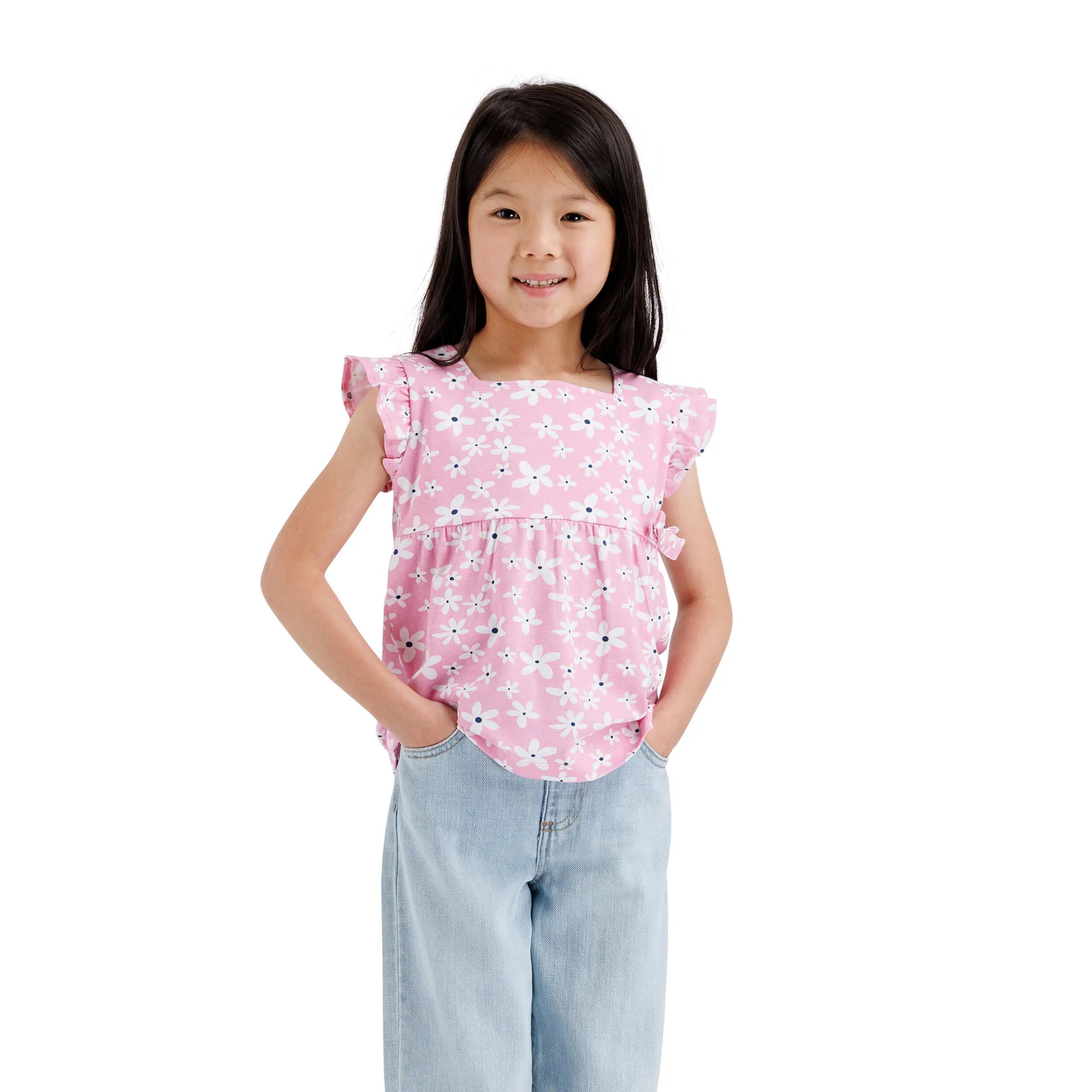Girls Top 100% Cotton Printed Gathered Yoke Bow Detail Top - Damia 2/5