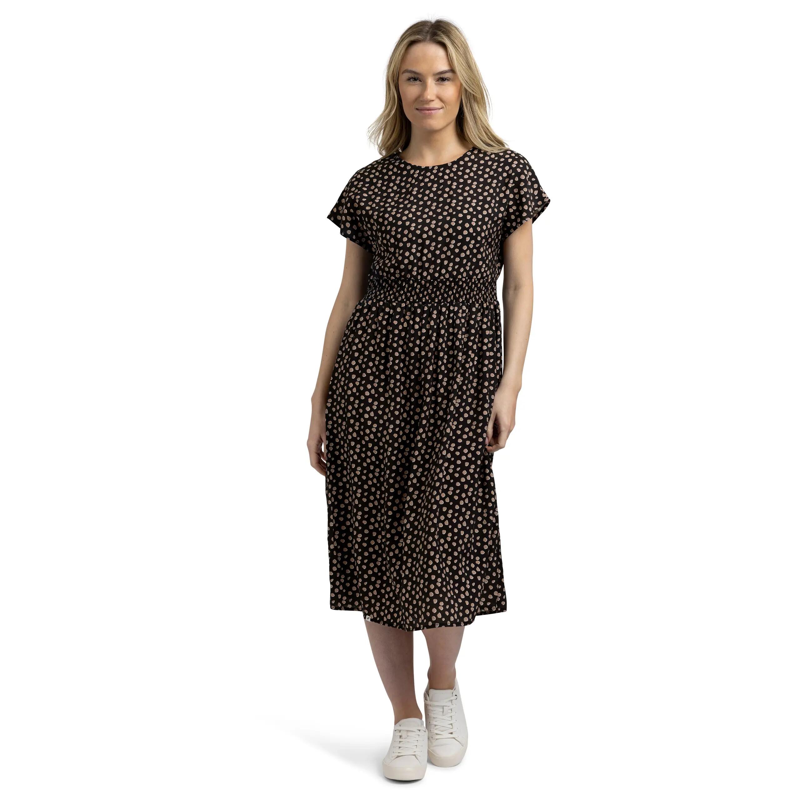 Womens Round Neck Midi Length Cap Sleeve All Over Print Dress Susanne 4/5