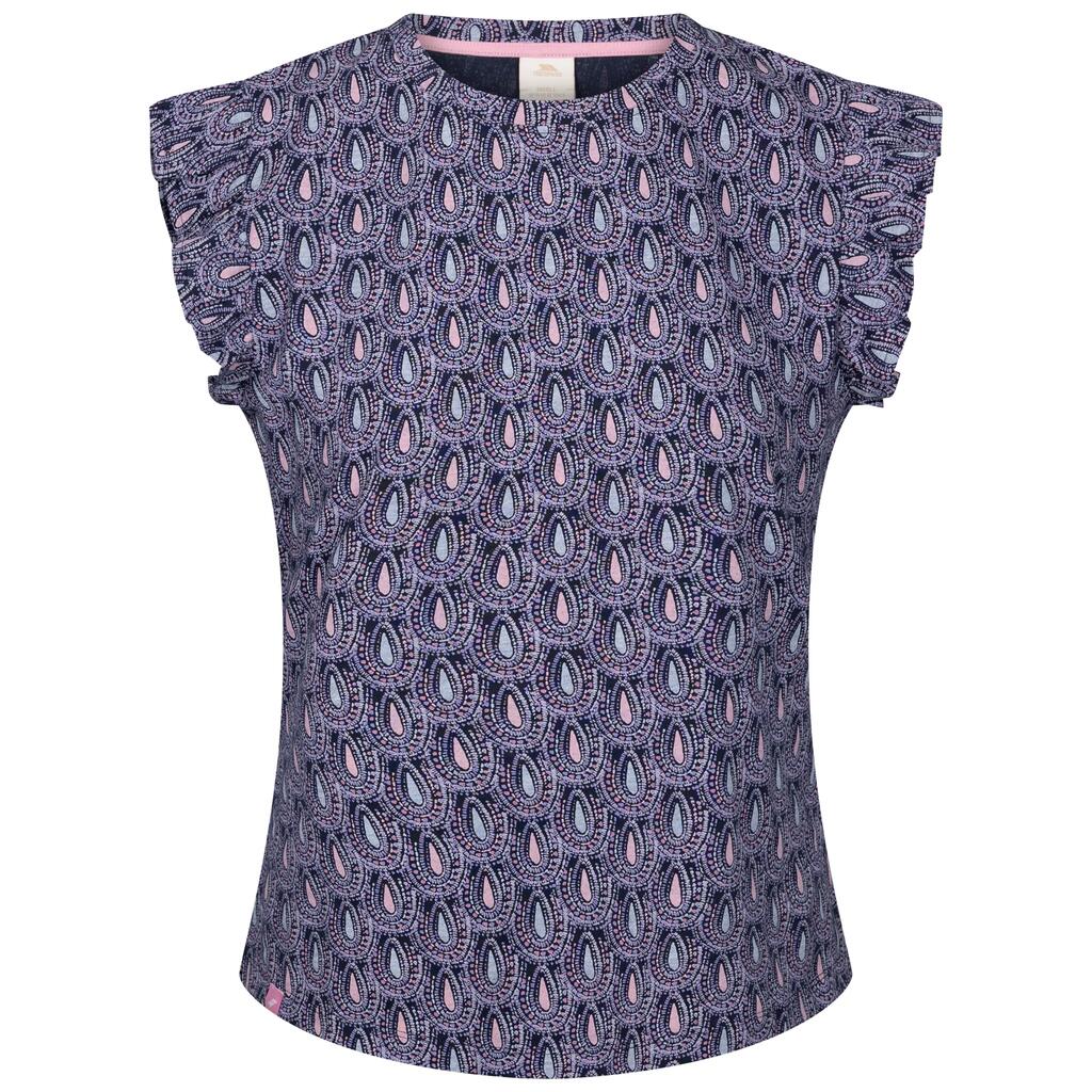 Womens Printed Jersey Top Short Ruffle Frill Sleeve T-Shirt Salma