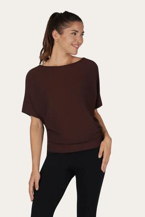 T-shirt Yoga & Pilates Budhi Coupe Ample, manche chauve-souris - Cacao