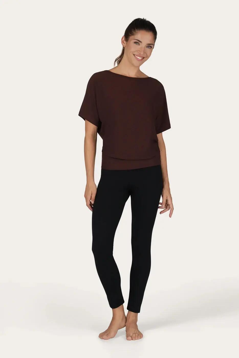 T-shirt Yoga & Pilates Budhi Coupe Ample, manche chauve-souris - Cacao 4/6