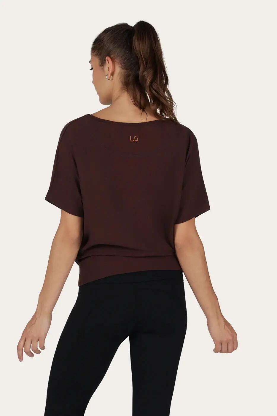 T-shirt Yoga & Pilates Budhi Coupe Ample, manche chauve-souris - Cacao 3/6