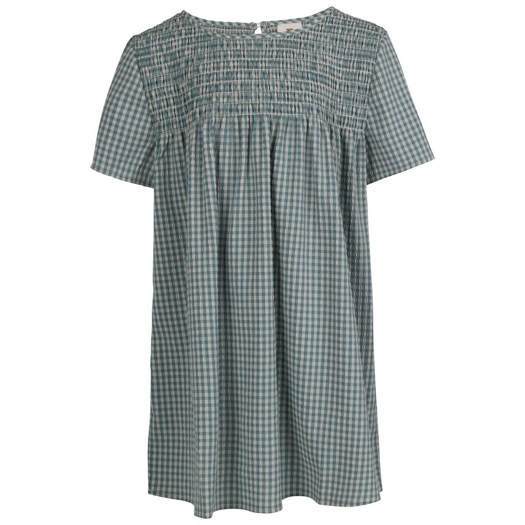 Womens Floaty Smock Shirred Gingham Top Keyhole Back Fastening Candice