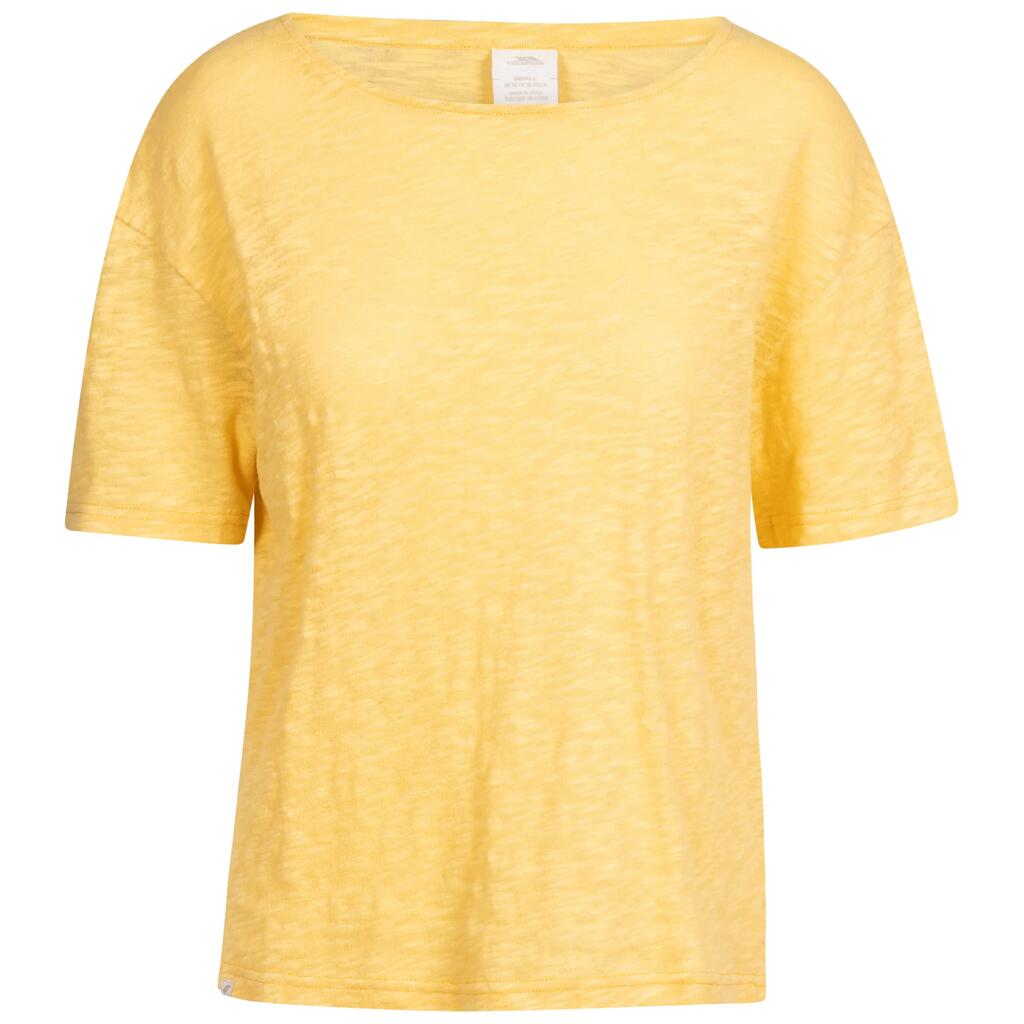 Women Casual Boat Neck Slub Fabric Tshirt Short Sleeve Side Slits Maude