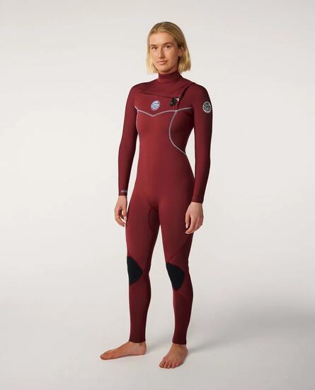 Surfwetsuit Dames Dawn Patrol 3/2 mm met borstrits - Dark Red