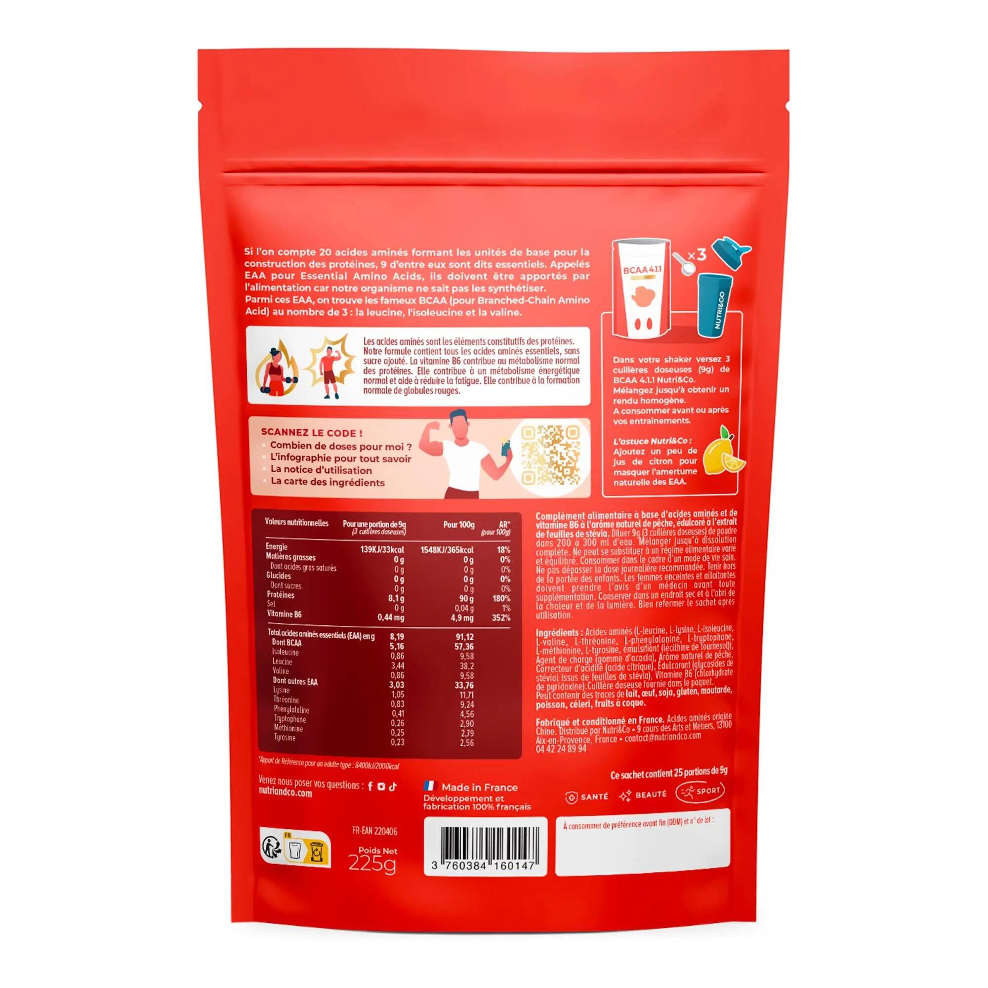 NUTRI&CO BCAA en Poudre 4.1.1 - Saveur Pêche - 225g 2/3