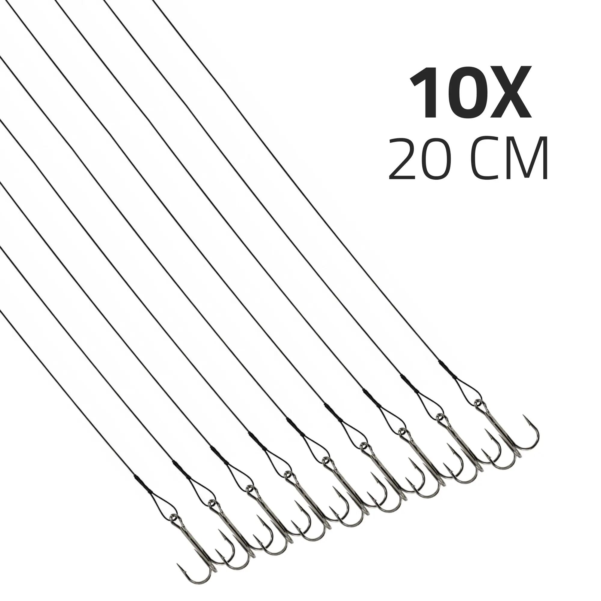 DLT Steel Leaders with Treble Hook - 30 Pieces - 15 20 and 30 cm 3/6