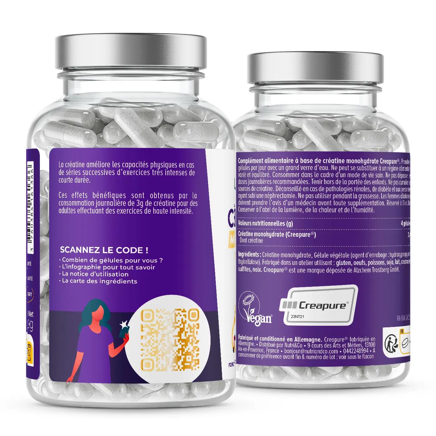 Créatine Monohydrate Creapure - 120 gélules 2/3