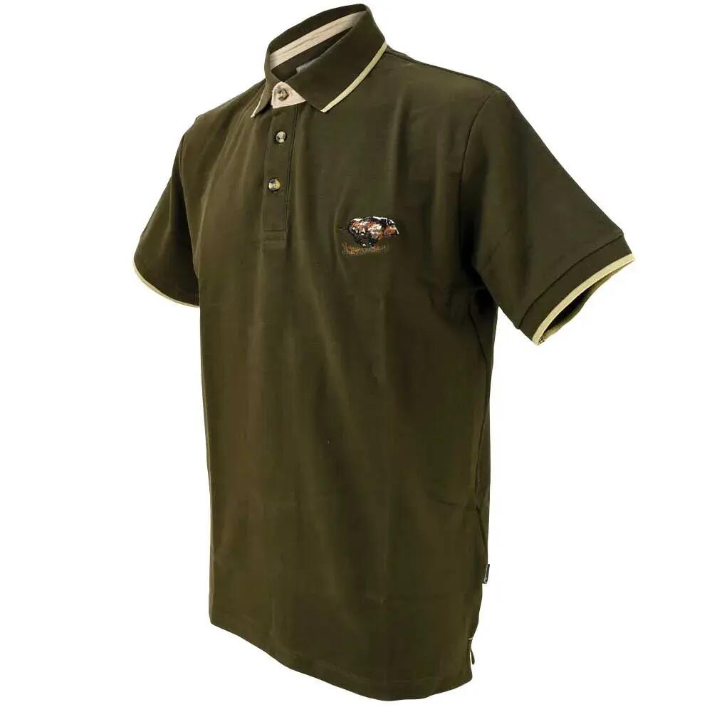 Polo Percussion kaki brodé sanglier en coton manches courtes 3/5