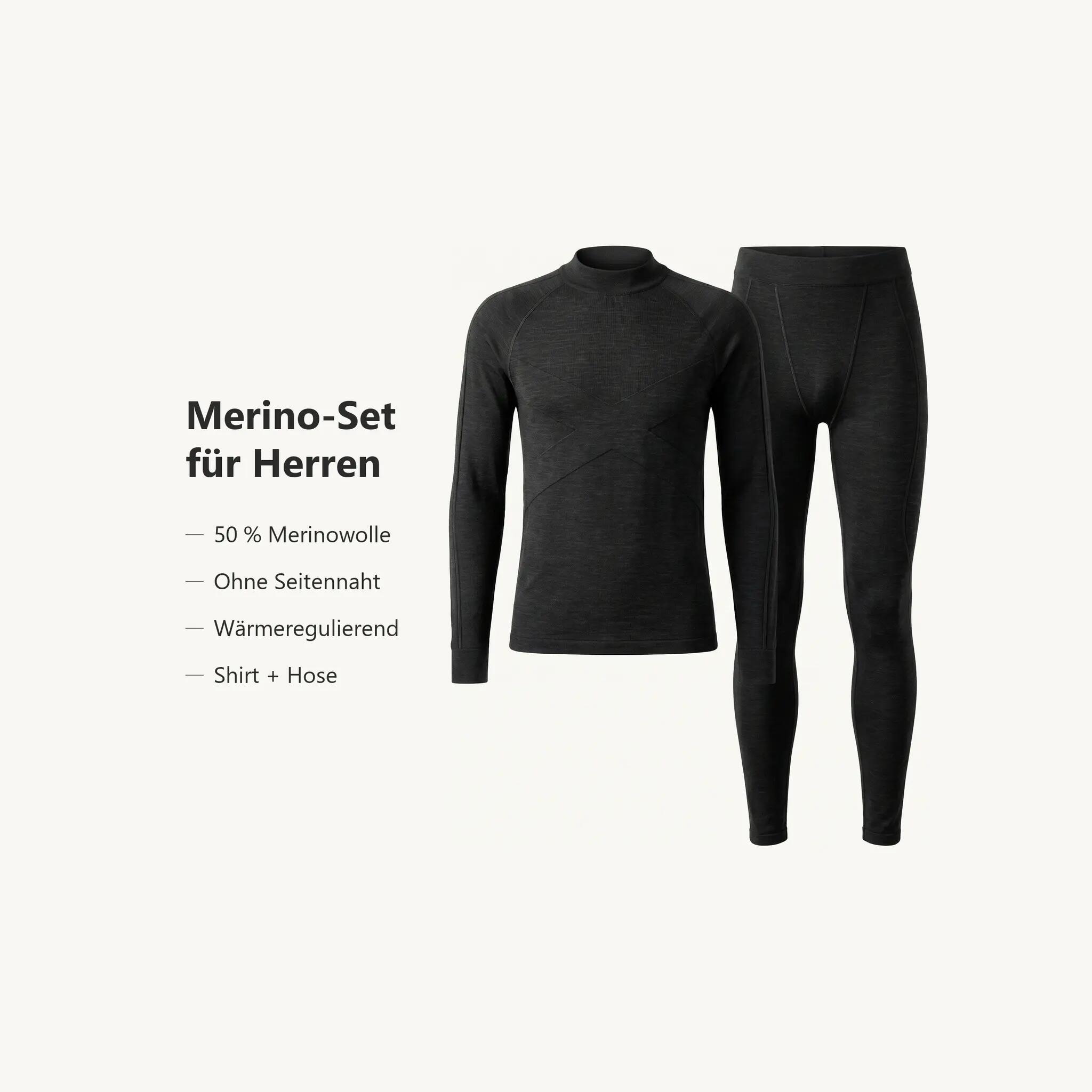 Herren Skiunterwäsche Set Funktionsshirt Funktionshose Merinowolle seamless 4/4
