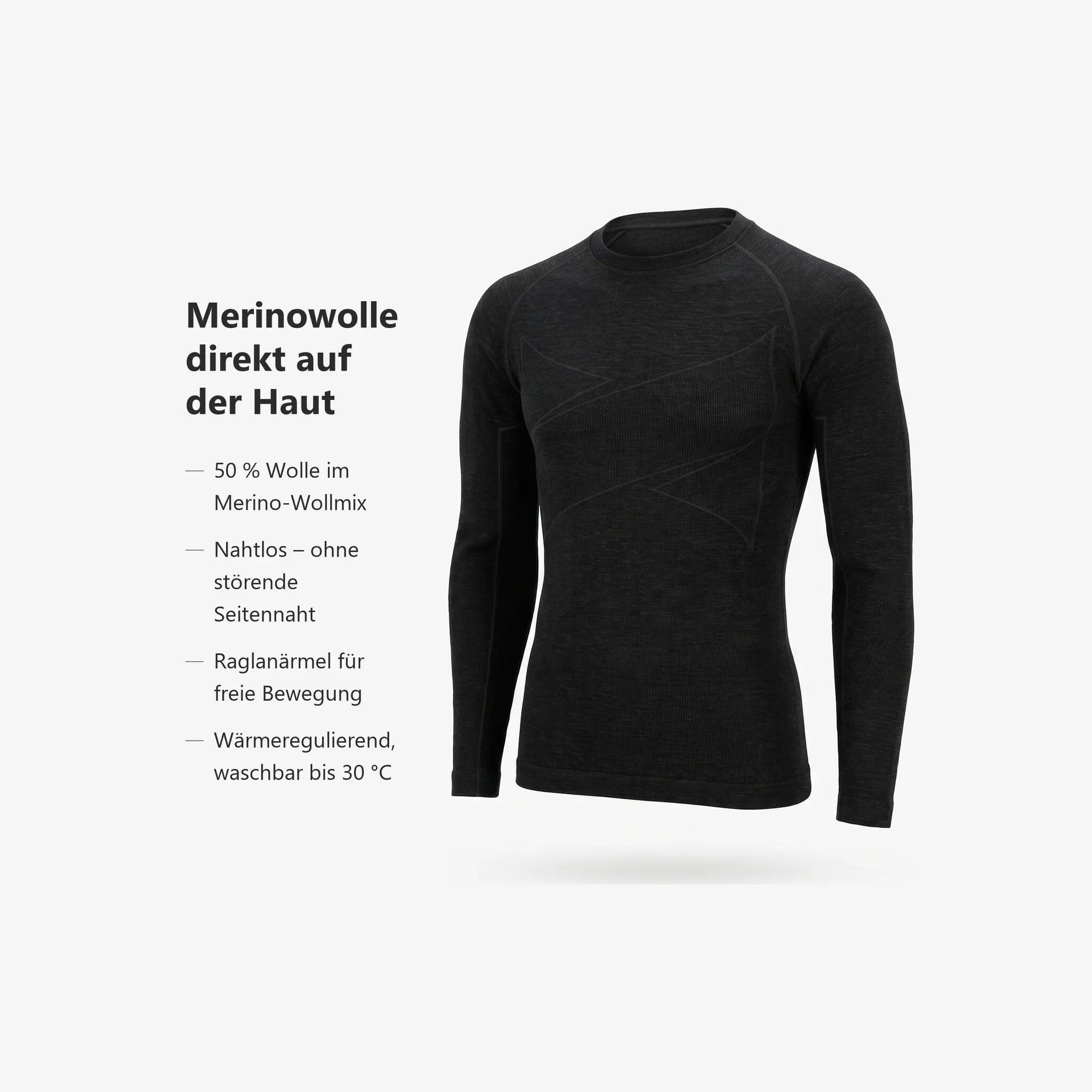 Herren Skiunterwäsche Funktionsshirt Rundhals Langarm Merinowolle seamless 5/5