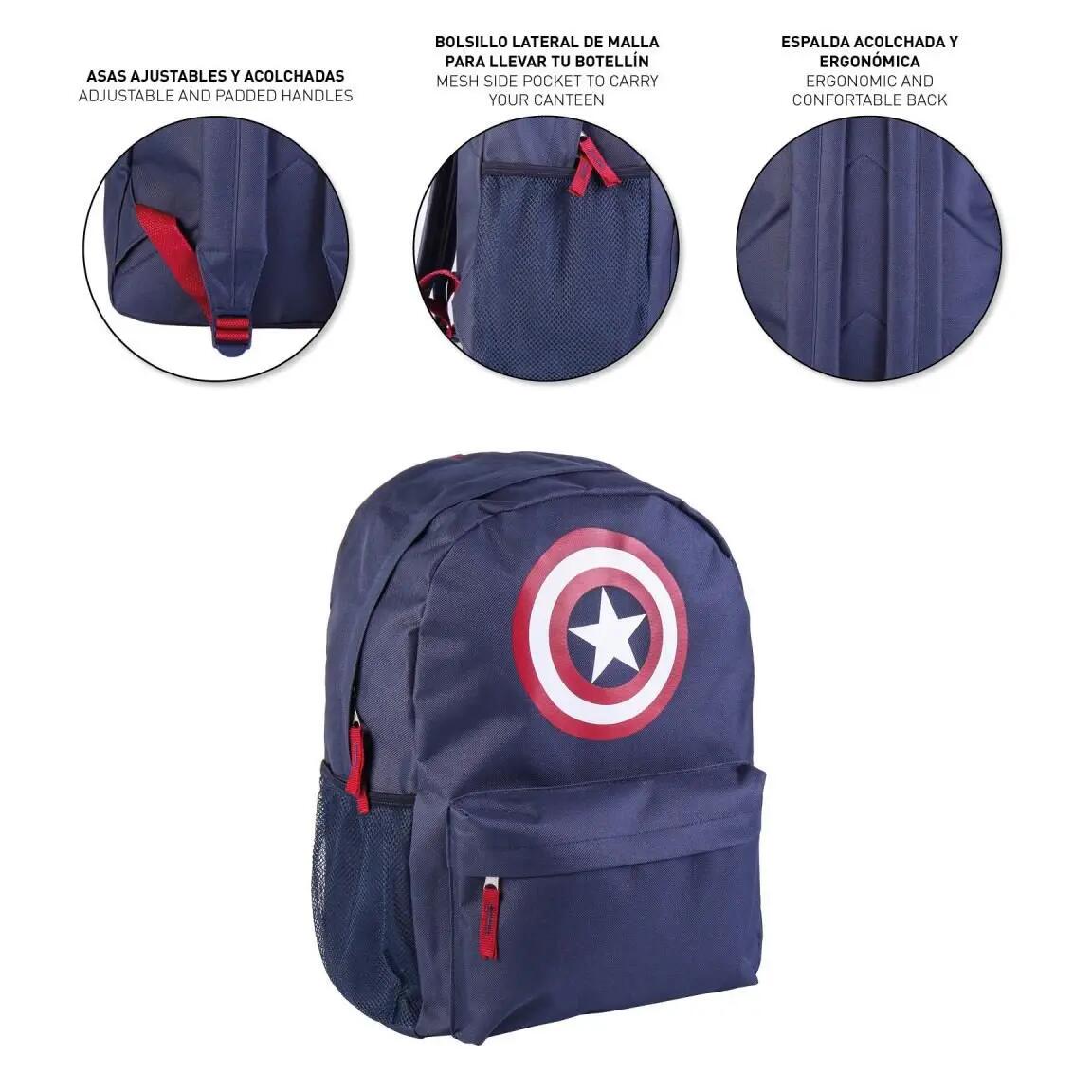 Mochila Infantil Avengers con Bolsillo Frontal y Portabotellas Azul 4/6
