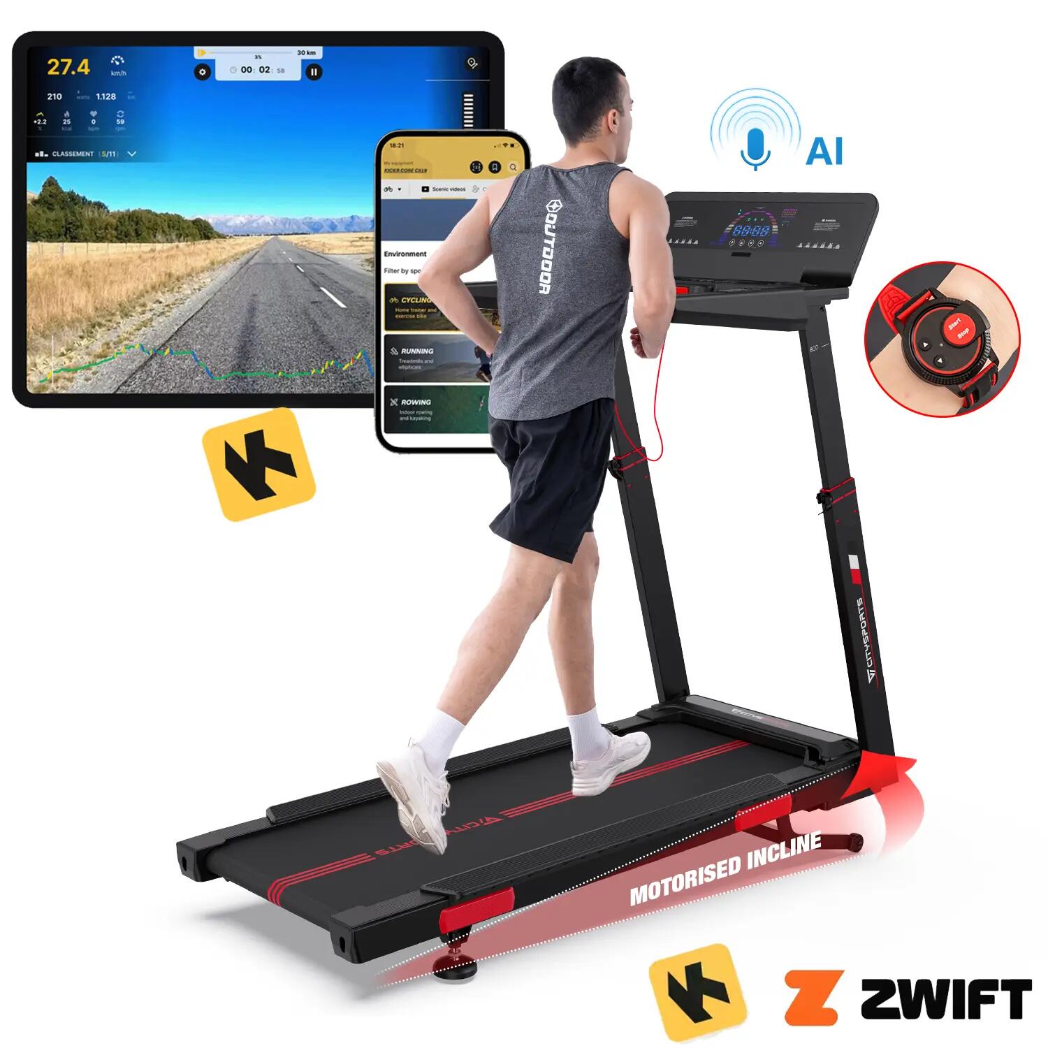 CITYSPORTS Skládací a naklápěcí běžecký pás –NB2 AI–3700 W– 16,5 km/h–Bosch Motor–systém AI