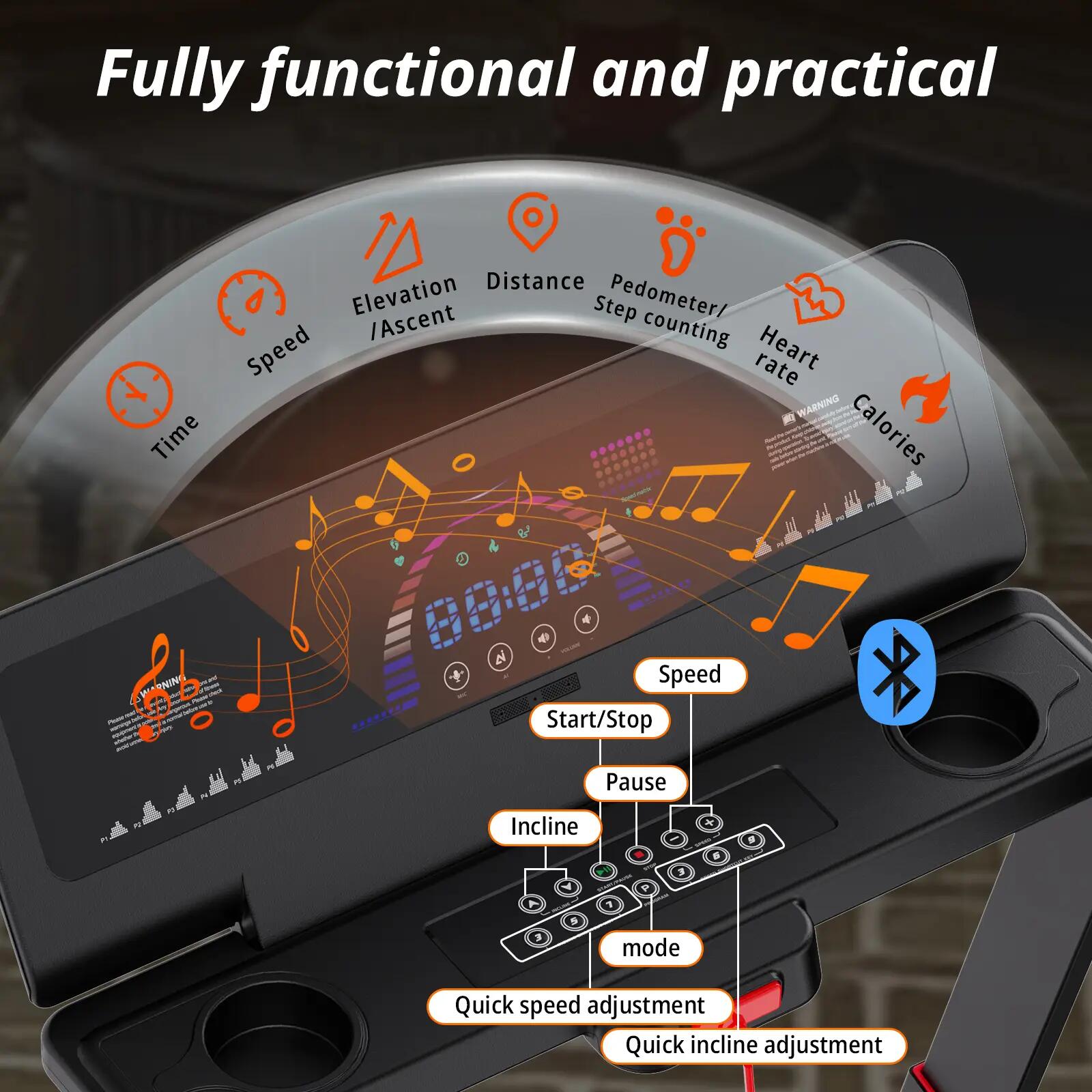 Laufband, Schwarz Steigung 16,5km/h Klappbar-–APP–KI-System,Bosch Motor 3/7