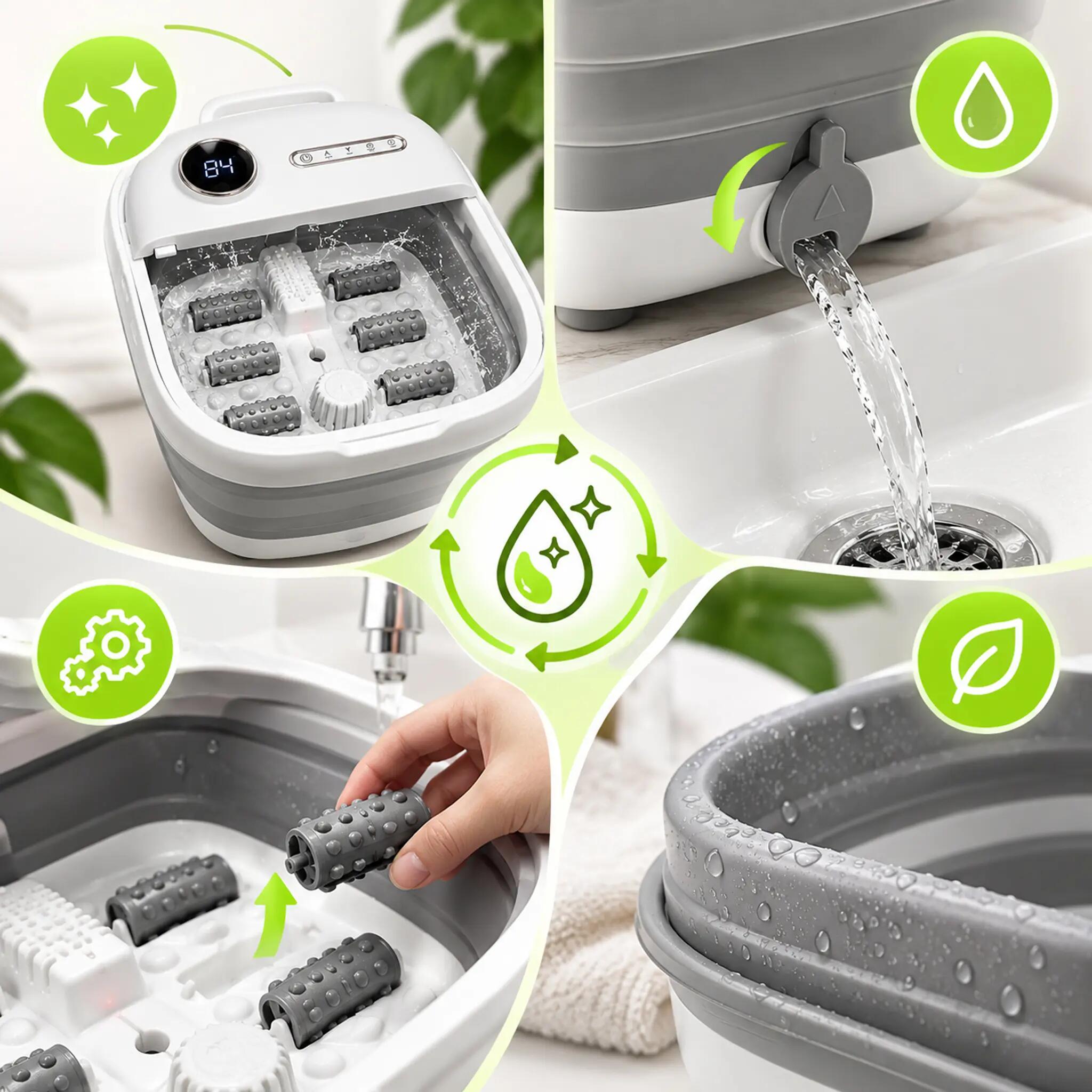 Weep T5 Pro Fußmassagegerät faltbar Fußsprudelbad Heizung Massagerollen 500W 6/14