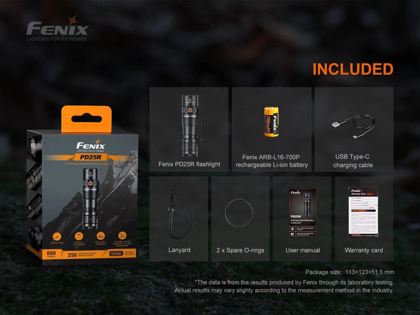 Lampe torche Fenix PD25R 800 lm rechargeable USB‑C compacte 7/7