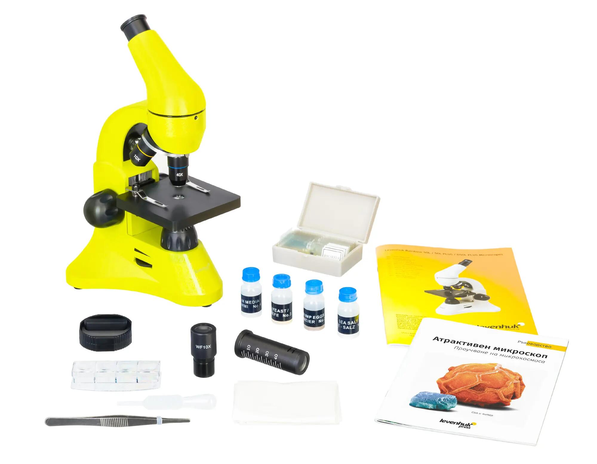 Microscopio Levenhuk Rainbow 50L Lime con libro in Bulgaro 3/15
