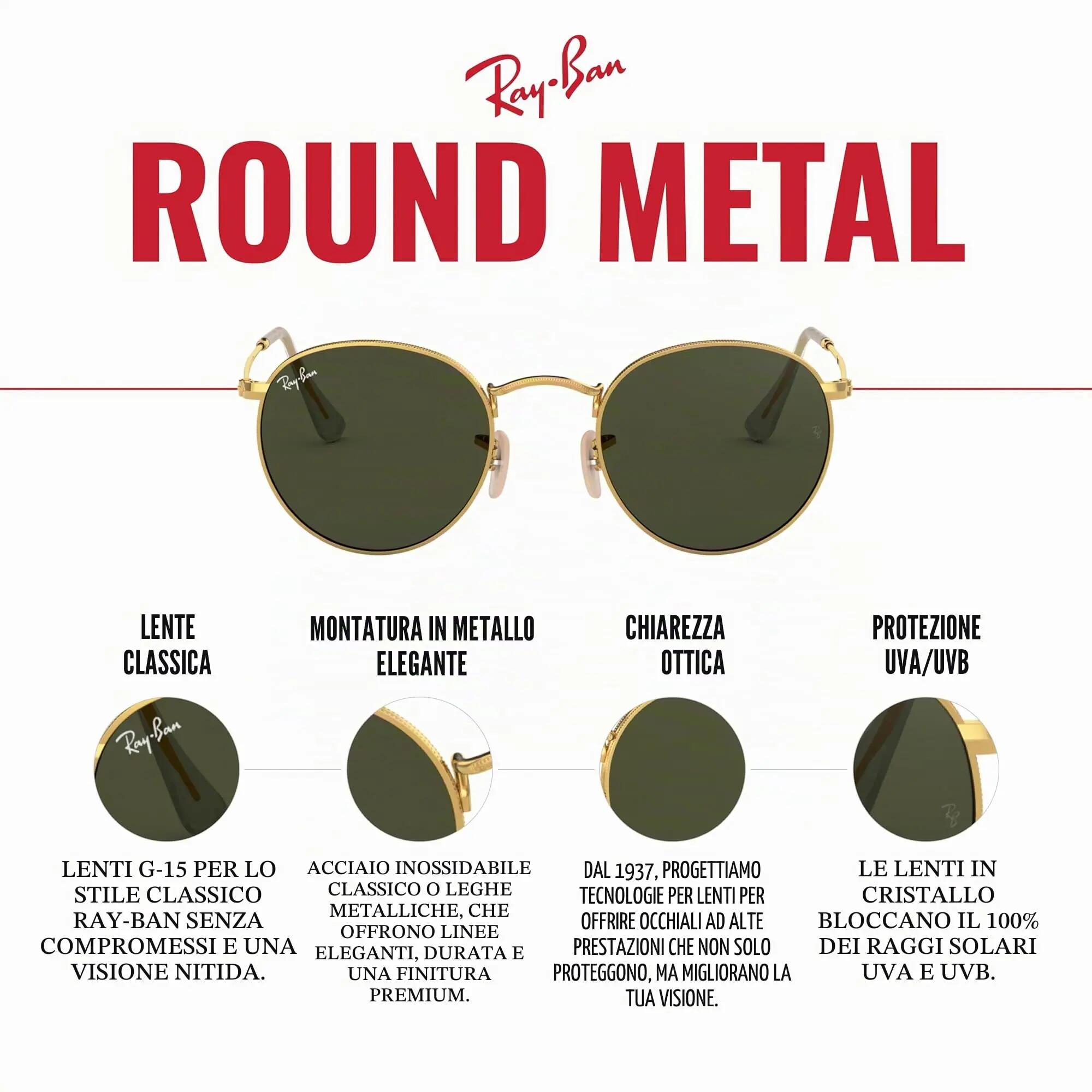 Occhiali da Sole Ray-Ban ROUND METAL RB 3447 unisex Taglia 53/21/145 5/6
