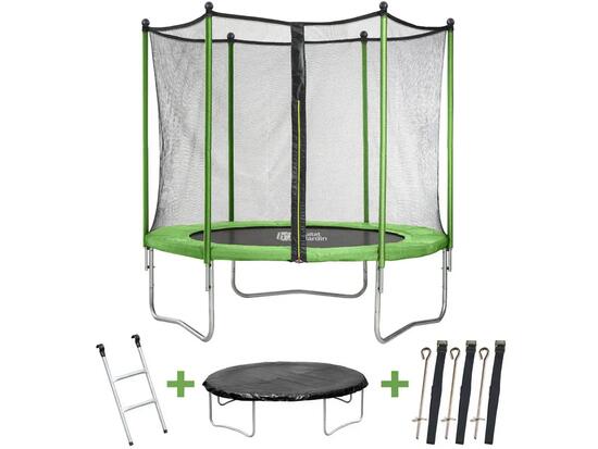 Trampoline Yoopi - Ø 3.05 m - Avec filet + échelle + couverture + kit d'ancrag
