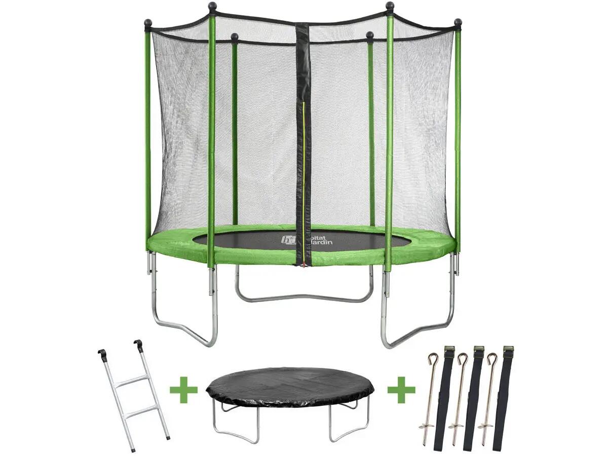 Trampoline Yoopi 2 - Ø 2.44 m - Avec filet + échelle + couverture + kit d'ancr 1/5