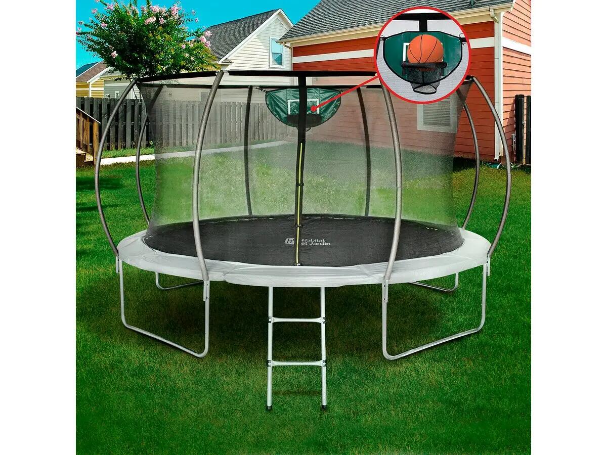 Trampolino con rete interna e canestro "jumper" Ø4,25 m - Grigio 2/5