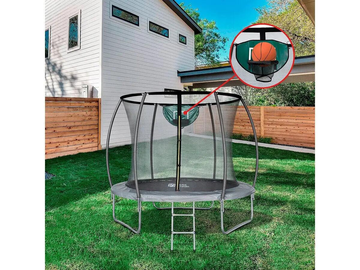 Trampoline Jumper - Ø 2,44 m - grijs - basketbalhoepel + ladder + hoes + anker 2/5