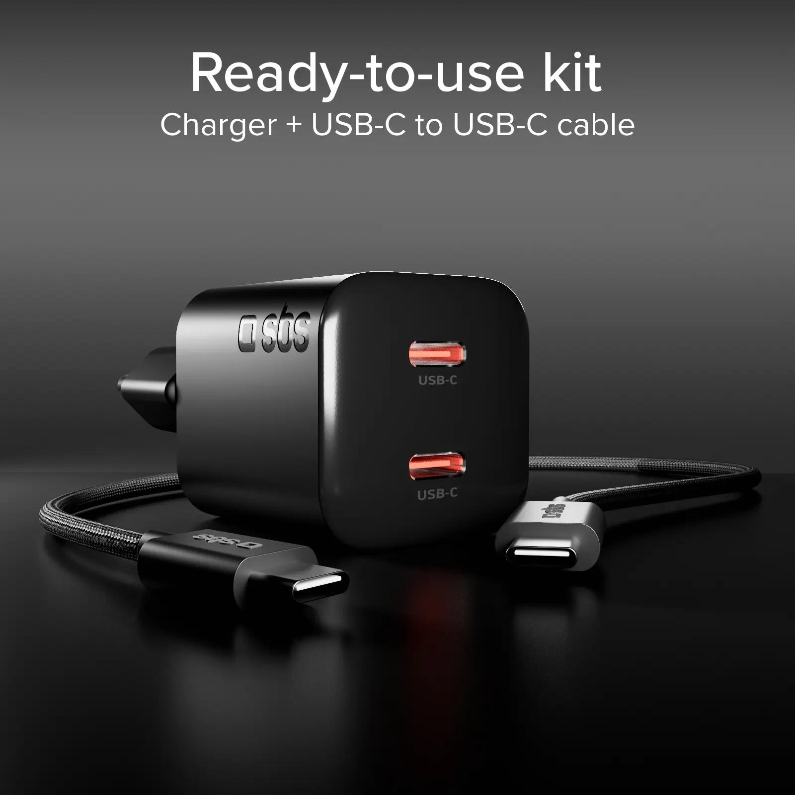 Kit charge 100W double USB‑C avec câble tressé 6/7