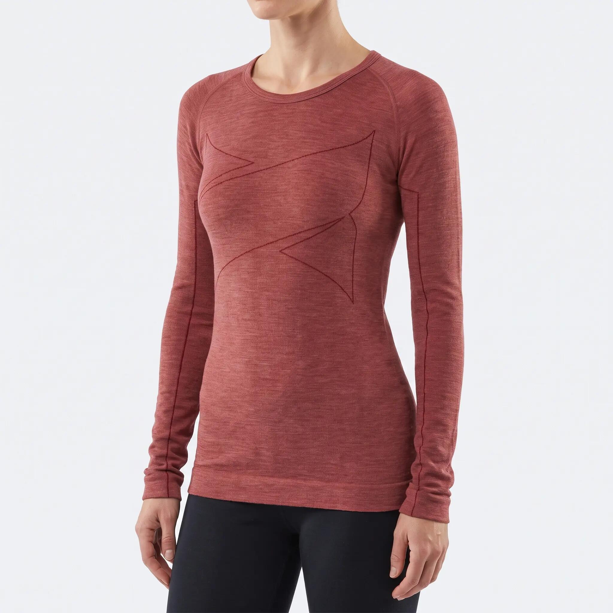 Damen Skiunterwäsche Funktionsshirt Langarm Merinowolle seamless atmungsaktiv 3/7