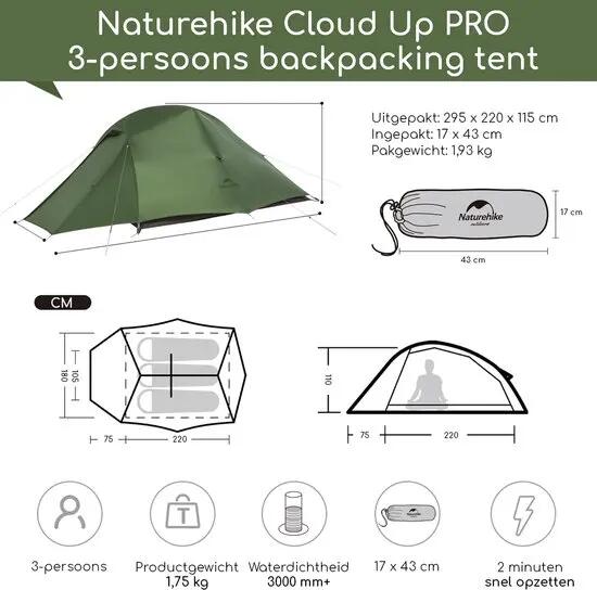 Cloud Up Pro 3 trekkerstent 3 personen 3 seizoenen 10/11