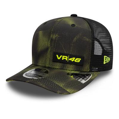 Pet new era vr46 9fifty trucker halftone camo uniseks zwart/fluogeel m/l